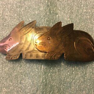 EASTER - 1970s Mexican Silver Twin Easter Bunnies Brooch